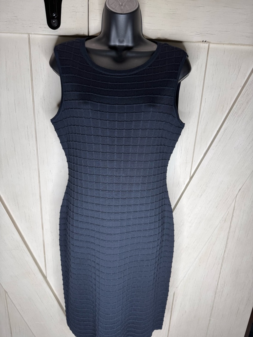 Brooks Brothers Navy Textured Knit Midi Sheath Dress